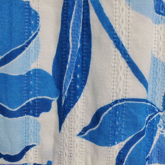 Clover And Sloane Women's Blue Fit & Flare Dress Floral Ruffle Size L (C-7) - Picture 6 of 13